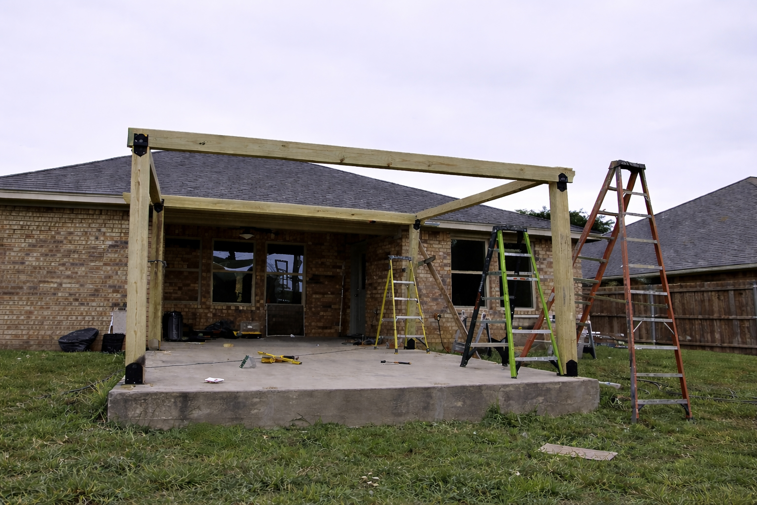 Before: pergola structure with just support posts