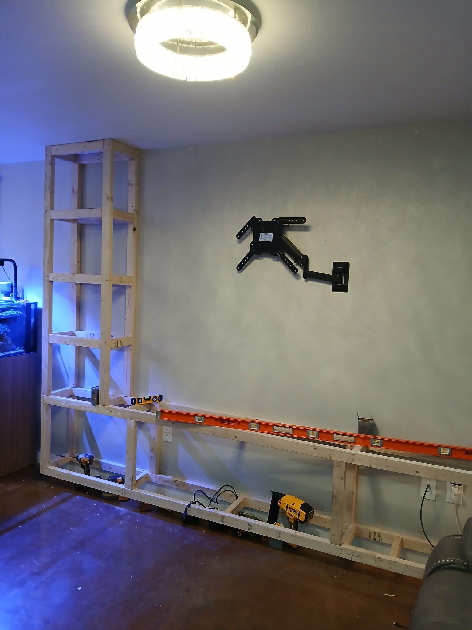 Before: wood framing for custom entertainment center
